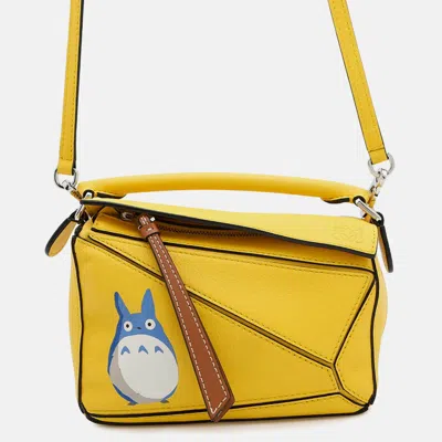 Pre-owned Loewe Puzzle Bag Ghibli Collaboration Totoro Yellow Leather Size Mini