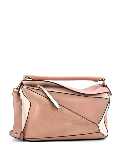 Pre-owned Loewe Puzzle Bag Leather And Suede Medium Satchel In Neutral