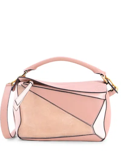Pre-owned Loewe Puzzle Bag Leather And Suede Medium Satchel In Neutrals