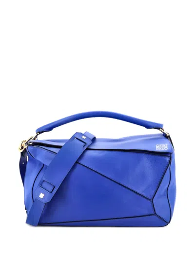 Pre-owned Loewe Puzzle Bag Leather Large Satchel In Blue