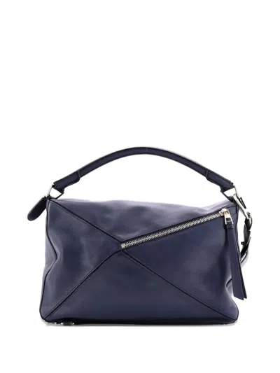 Pre-owned Loewe Puzzle Bag Leather Large Satchel In Blue