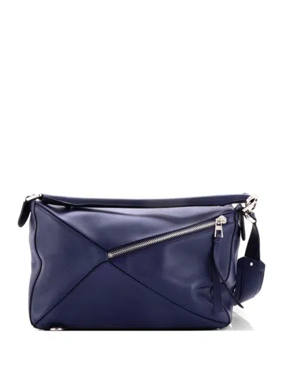 Pre-owned Loewe Puzzle Bag Leather Large Satchel In Blue