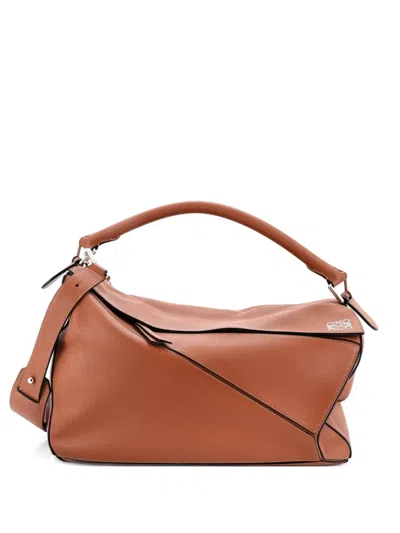 Pre-owned Loewe Puzzle Bag Leather Large Satchel In Brown