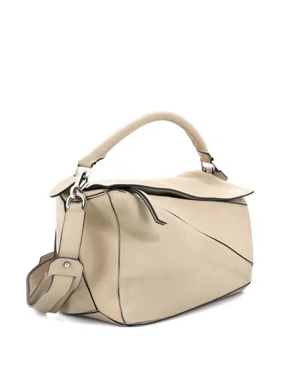 Pre-owned Loewe Puzzle Bag Leather Large Satchel In Neutral