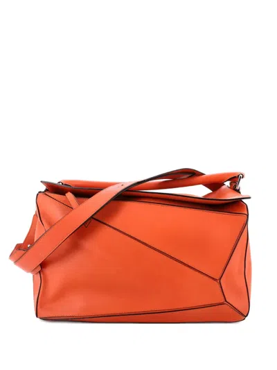 Pre-owned Loewe Puzzle Bag Leather Large Satchel In Orange