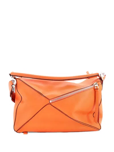 Pre-owned Loewe Puzzle Bag Leather Large Satchel In Orange