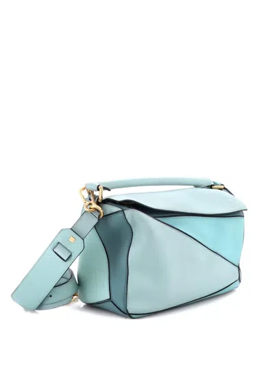 Pre-owned Loewe Puzzle Bag Leather Medium Shoulder Bag In Blue
