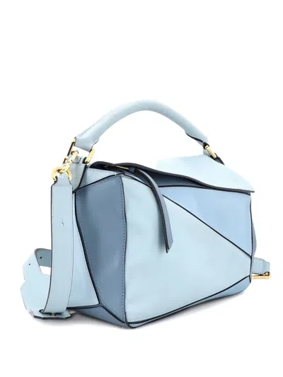 Pre-owned Loewe Puzzle Bag Leather Medium Shoulder Bag In Blue