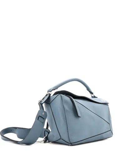 Pre-owned Loewe Puzzle Bag Leather Medium Shoulder Bag In Blue
