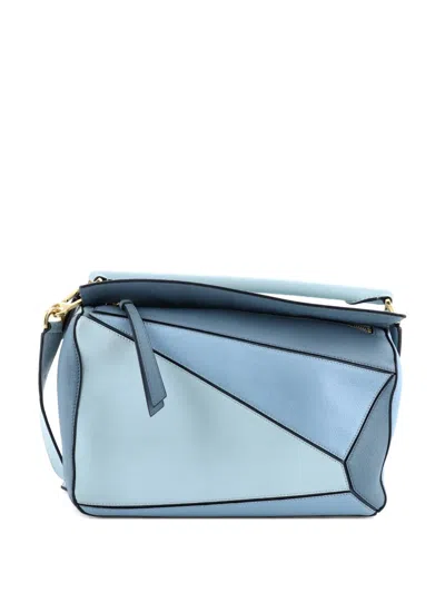 Pre-owned Loewe Puzzle Bag Leather Medium Shoulder Bag In Blue
