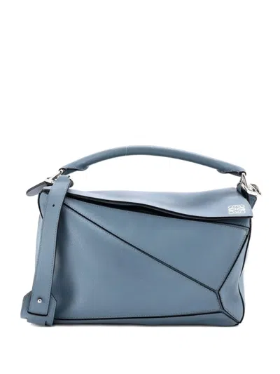 Pre-owned Loewe Puzzle Bag Leather Medium Shoulder Bag In Blue