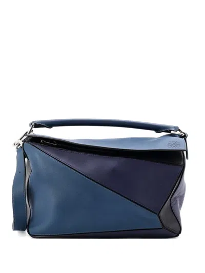 Pre-owned Loewe Puzzle Bag Leather Medium Shoulder Bag In Blue