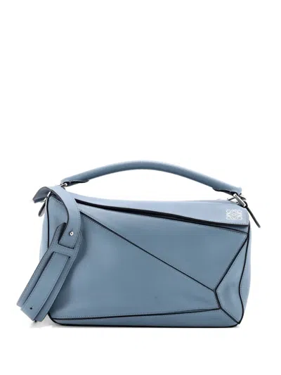 Pre-owned Loewe Puzzle Bag Leather Medium Shoulder Bag In Blue