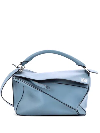 Pre-owned Loewe Puzzle Bag Leather Medium Shoulder Bag In Blue