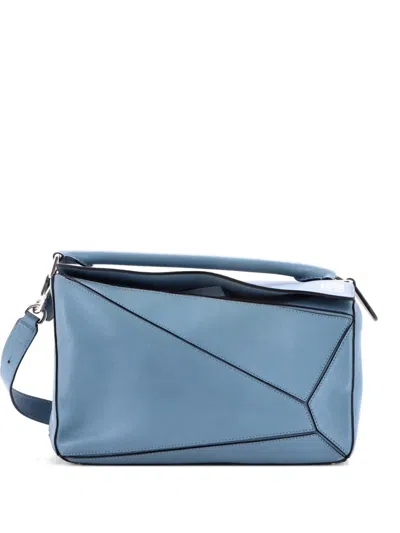 Pre-owned Loewe Puzzle Bag Leather Medium Shoulder Bag In Blue