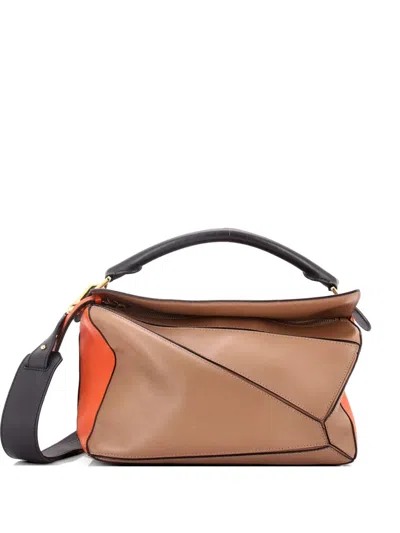 Pre-owned Loewe Puzzle Bag Leather Medium Shoulder Bag In Brown