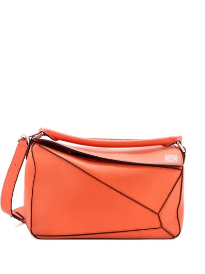 Pre-owned Loewe Puzzle Bag Leather Medium Shoulder Bag In Orange