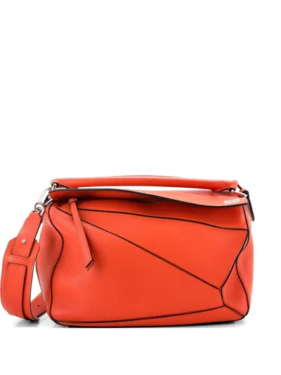 Pre-owned Loewe Puzzle Bag Leather Medium Shoulder Bag In Orange