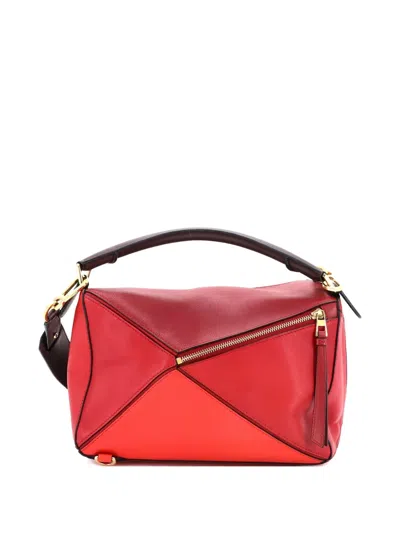 Pre-owned Loewe Puzzle Bag Leather Medium Shoulder Bag In Red