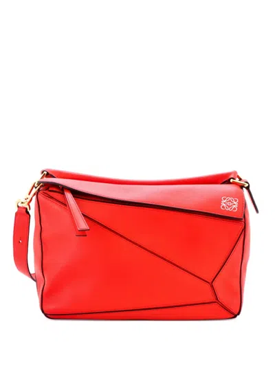 Pre-owned Loewe Puzzle Bag Leather Medium Shoulder Bag In Red