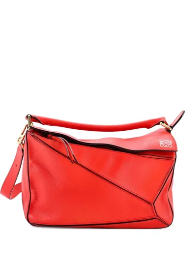 Pre-owned Loewe Puzzle Bag Leather Medium Shoulder Bag In Red