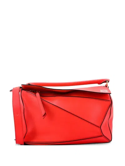 Pre-owned Loewe Puzzle Bag Leather Medium Shoulder Bag In Red