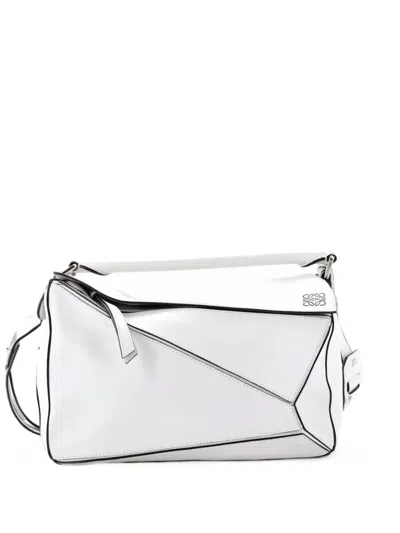 Pre-owned Loewe Puzzle Bag Leather Medium Shoulder Bag In White
