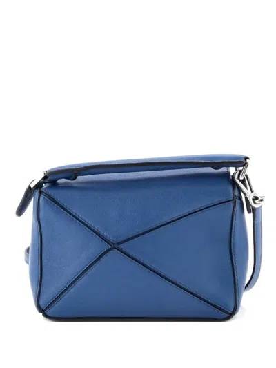 Pre-owned Loewe Puzzle Bag Leather Mini Crossbody Bag In Blue