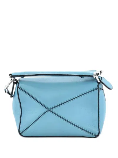 Pre-owned Loewe Puzzle Bag Leather Mini Crossbody Bag In Blue