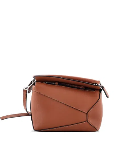 Pre-owned Loewe Puzzle Bag Leather Mini Crossbody Bag In Brown