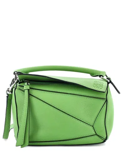 Pre-owned Loewe Puzzle Bag Leather Mini Crossbody Bag In Green