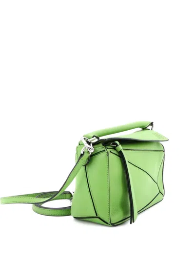 Pre-owned Loewe Puzzle Bag Leather Mini Crossbody Bag In Green