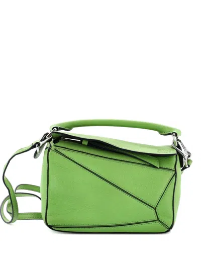 Pre-owned Loewe Puzzle Bag Leather Mini Crossbody Bag In Green