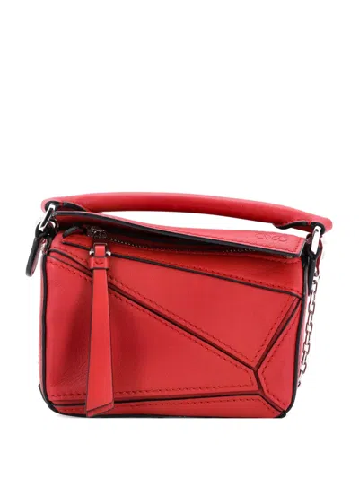 Pre-owned Loewe Puzzle Bag Leather Nano Crossbody Bag In Red