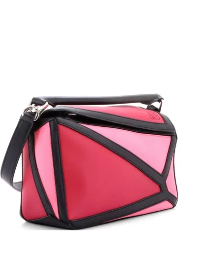 Pre-owned Loewe Puzzle Bag Leather Small Satchel In Black