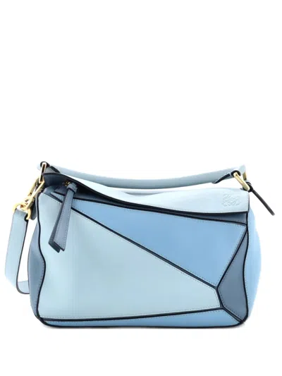 Pre-owned Loewe Puzzle Bag Leather Small Satchel In Blue