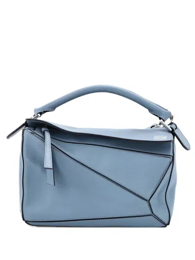 Pre-owned Loewe Puzzle Bag Leather Small Satchel In Blue
