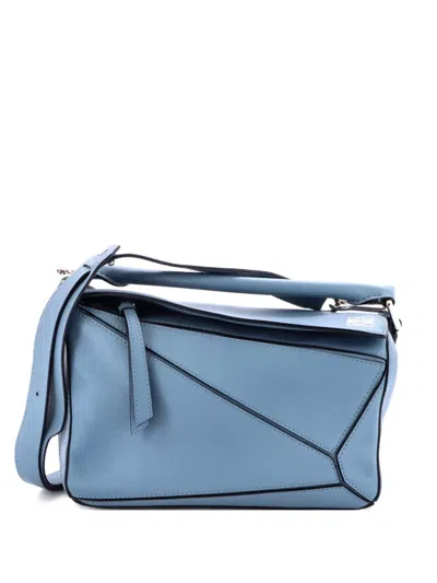 Pre-owned Loewe Puzzle Bag Leather Small Satchel In Blue