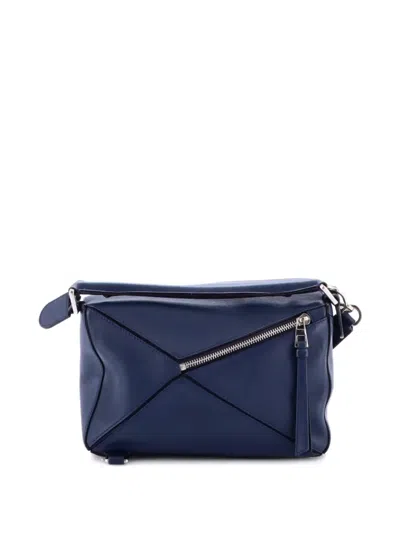 Pre-owned Loewe Puzzle Bag Leather Small Satchel In Blue