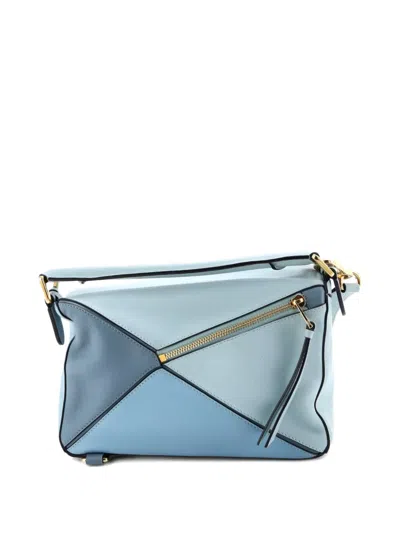 Pre-owned Loewe Puzzle Bag Leather Small Satchel In Blue