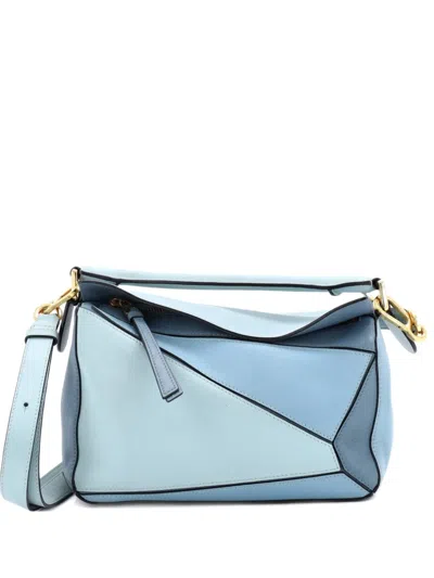 Pre-owned Loewe Puzzle Bag Leather Small Satchel In Blue