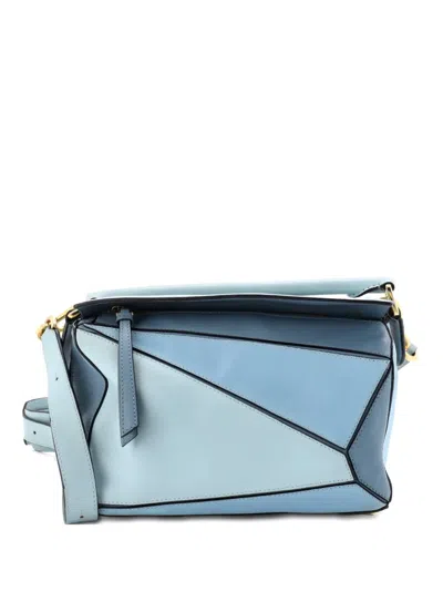 Pre-owned Loewe Puzzle Bag Leather Small Satchel In Blue
