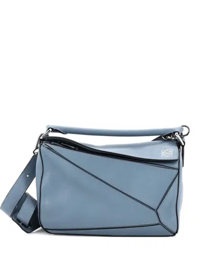 Pre-owned Loewe Puzzle Bag Leather Small Satchel In Blue