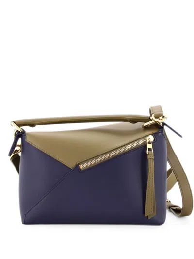 Pre-owned Loewe Puzzle Bag Leather Small Satchel In Blue
