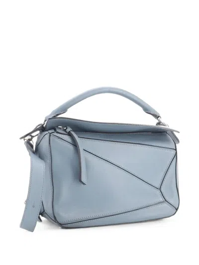 Pre-owned Loewe Puzzle Bag Leather Small Satchel In Blue