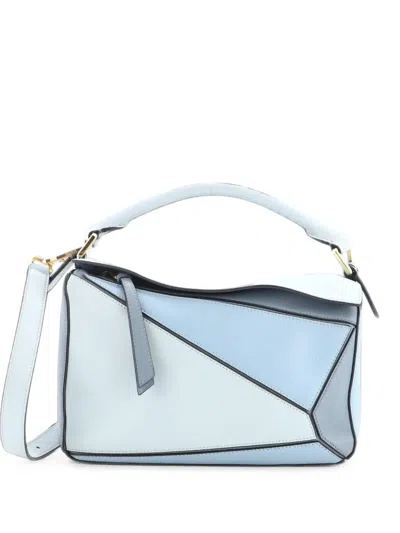 Pre-owned Loewe Puzzle Bag Leather Small Satchel In Blue