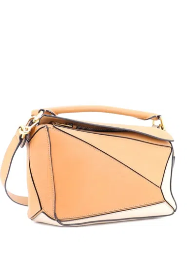 Pre-owned Loewe Puzzle Bag Leather Small Satchel In Brown