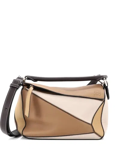 Pre-owned Loewe Puzzle Bag Leather Small Satchel In Brown