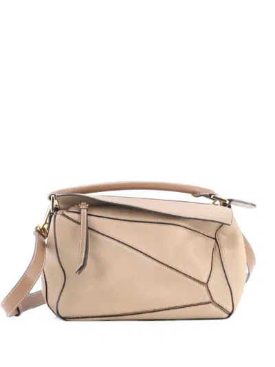 Pre-owned Loewe Puzzle Bag Leather Small Satchel In Brown