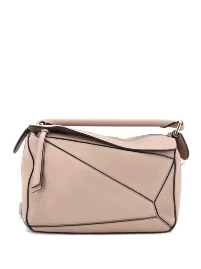 Pre-owned Loewe Puzzle Bag Leather Small Satchel In Neutrals